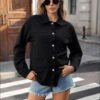 Women Clothing All Matching Single Breasted Long Sleeve Denim Shacket