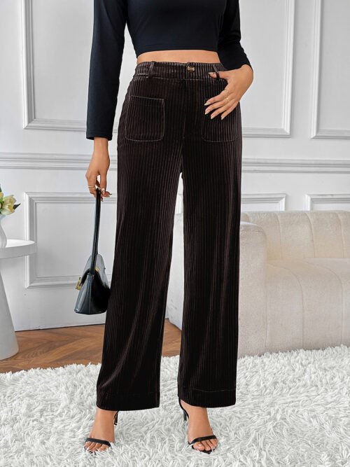 Autumn Winter Casual Laid Back High Waist Velvet Wide Leg Pants