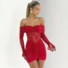Autumn Winter Off-Shoulder Lace Stitch Slim Hip Mini Dress
