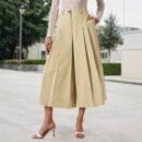 Women Pantskirt High Waist Casual Slimming Pleated Design Wide Leg Pants