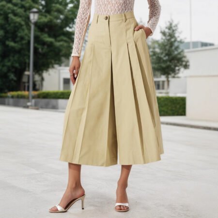 Women Pantskirt High Waist Casual Slimming Pleated Design Wide Leg Pants