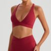 Deep V Nude-Feel Cross-Back Push-Up Sports Bra for Women