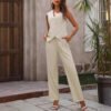 Office Suit Vest & Elastic Waist Work Pants Set with Belt