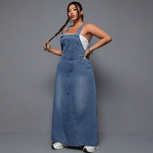 Plus Size Cool Suspender Denim Mini Skirt for Women