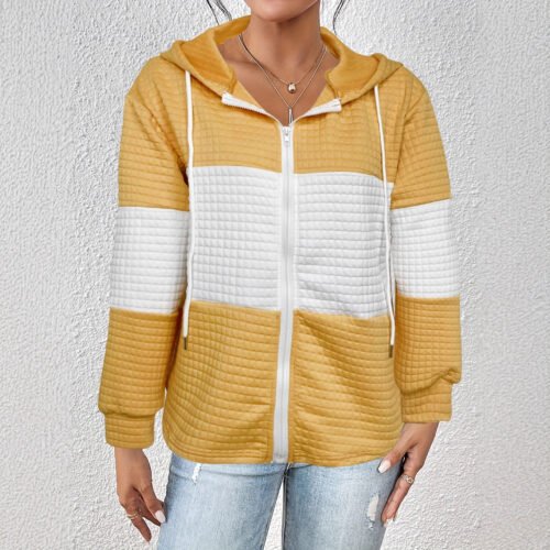 Contrast Plaid Long Sleeve Hoodie for Autumn Casual Wear