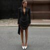 Autumn Winter Deep V Slim Fit Waist-Controlled Blazer Dress