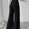 Slimming Black High Waist Wide Leg Office Pants with Metal Fastener