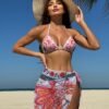 FloralMesh Three‑Piece Bikini Set with Sheer Cover‑Up