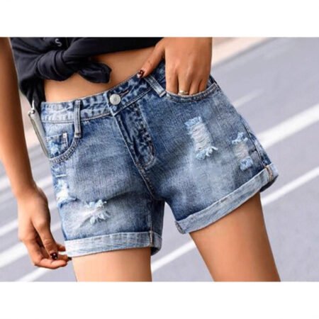 Women Ripped Denim Shorts