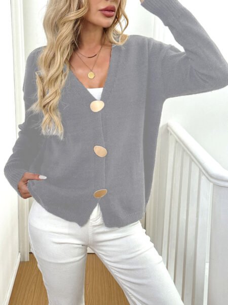Plush Deer Pattern V-Neck Buttoned Short Sweater Coat for Women