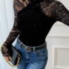 Half Turtleneck Lace Party Jumpsuit for Autumn Retro Chic