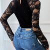 Half Turtleneck Lace Party Jumpsuit for Autumn Retro Chic