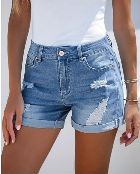 Summer Denim Shorts Women Ripped Fashionable Casual Shorts