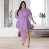 Plus Size Sexy Solid Color Tied Shirt Mini Dress for Women