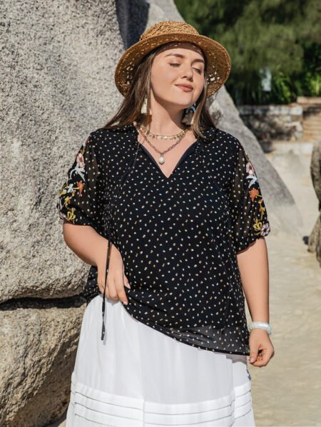 Plus Size Polka Dot Elegant Shirt for Everyday & Occasion Wear