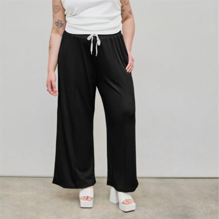 Plus Size High Waist Office Straight Pants with Drawstring