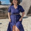 Plus Size Bohemian V-Neck Button Split Holiday Dress