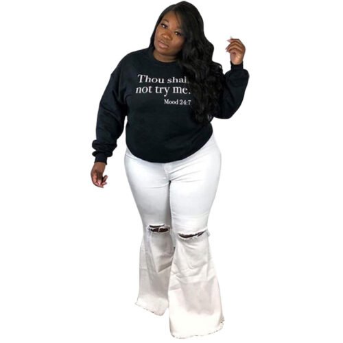 Plus Size Graphic Letter Sweater – Trendy Casual Pullover for Bold Looks