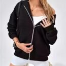 Plus Size Solid Zipper Collar Pullover – Minimalist Long Sleeve Essential