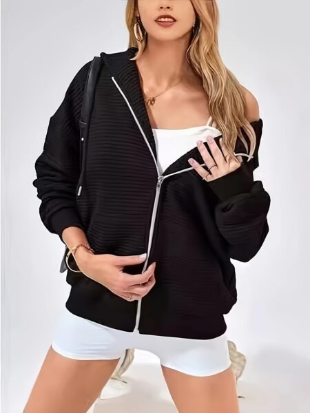 Plus Size Solid Zipper Collar Pullover – Minimalist Long Sleeve Essential