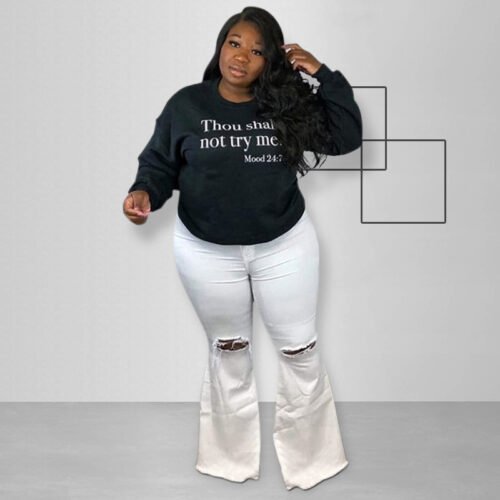 Plus Size Graphic Letter Sweater – Trendy Casual Pullover for Bold Looks