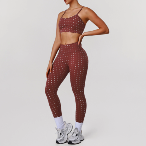 Silver Polka Dot Yoga Set – High Elastic Tights & Push‑Up Sports Bra