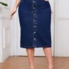 Retro Plus Size Single-Breasted Slim Fit Denim Skirt