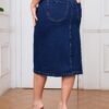 Retro Plus Size Single-Breasted Slim Fit Denim Skirt