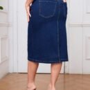 Retro Plus Size Single-Breasted Slim Fit Denim Skirt