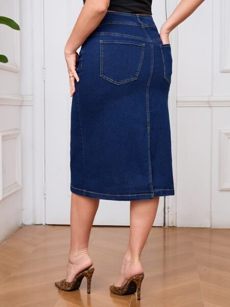 Retro Plus Size Single-Breasted Slim Fit Denim Skirt