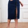 Retro Plus Size Single-Breasted Slim Fit Denim Skirt