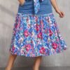 Bohemian Plus Size Retro Floral Denim Midi Skirt