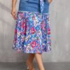 Bohemian Plus Size Retro Floral Denim Midi Skirt