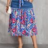 Bohemian Plus Size Retro Floral Denim Midi Skirt