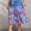 Bohemian Plus Size Retro Floral Denim Midi Skirt