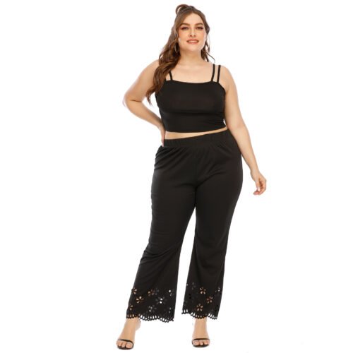 Plus Size Burnt Floral Cutout Straight-Flare Pants