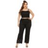 Plus Size Burnt Floral Cutout Straight-Flare Pants