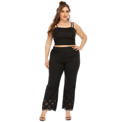 Plus Size Burnt Floral Cutout Straight-Flare Pants