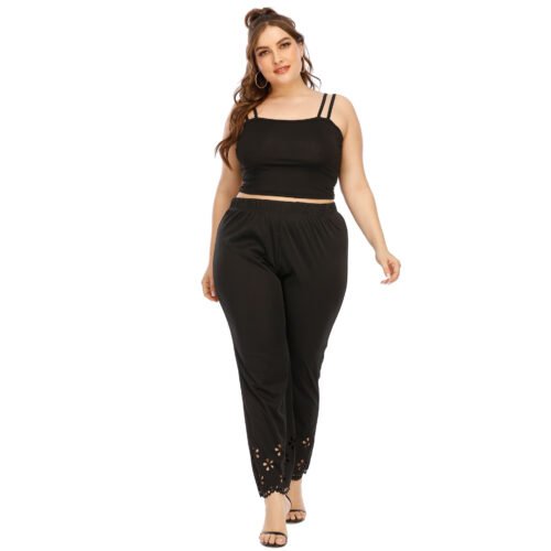 Plus Size Burnt Floral Cutout Straight-Flare Pants