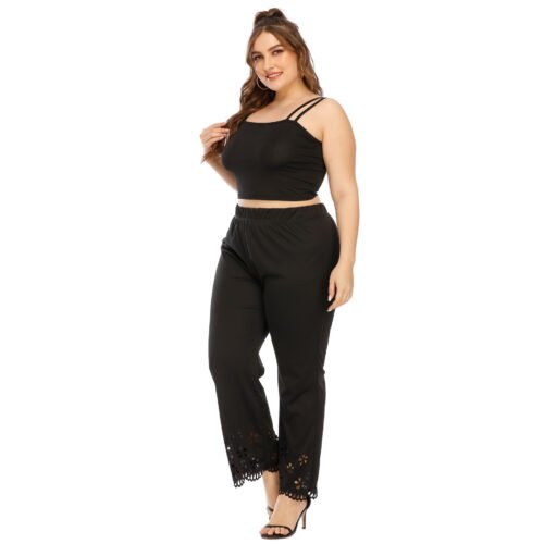 Plus Size Burnt Floral Cutout Straight-Flare Pants