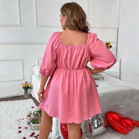 Plus Size French Square Collar Puff Sleeve A-Line Mini Dress