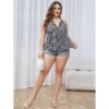 Plus Size Plaid Loose Fit V-Neck Summer Sling Top – Oversized Comfort