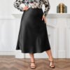 Elegant Plus Size High Waist Satin A-Line Party Skirt