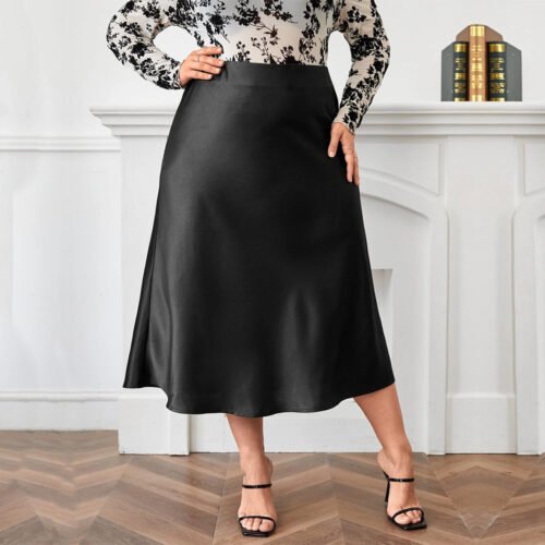 Elegant Plus Size High Waist Satin A-Line Party Skirt