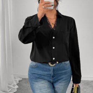 Elegant Black Lace Button Shirt for Women’s Office Wear