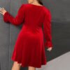 Plus Size Sexy Velvet Long Sleeve Party Dress with Flared Hem