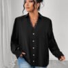 Elegant Black Lace Button Shirt for Women’s Office Wear