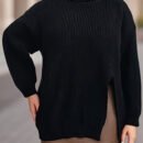 Plus Size Turtleneck Split Mid-Length Pullover Top