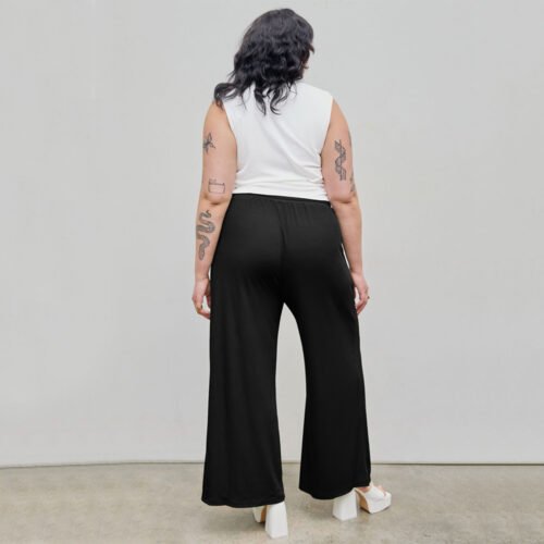 Plus Size High Waist Office Straight Pants with Drawstring