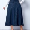 Retro Plus Size High Waist Buttoned A-Line Denim Skirt